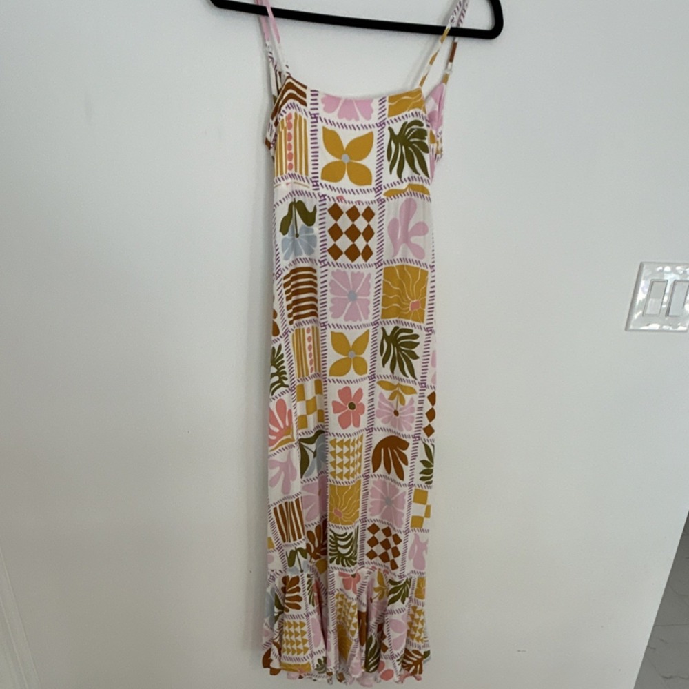 Floral Patchwork Maxi Slip Dress in Pink and Mustard
